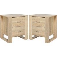 HOMCOM Bedside Table with 2 Drawers, Nightstand with Handles and Elevated Base, Side Table for Bedroom, Living Room, Set of 2, Brown Aosom UK