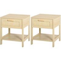HOMCOM Bedside Nightstand Set of 2, with Rattan Drawer and Storage Shelf, for Bedroom, Living Room Aosom UK