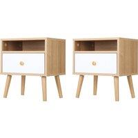 HOMCOM Pair of Natural Bedside Tables with Drawer and Shelf, Contemporary Nightstands, End Tables for Bedroom, Living Room, Natural. Aosom UK