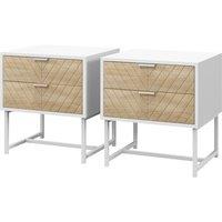 HOMCOM Modern Bedside Tables: Set of 2 with Drawers & Metal Frame, Sofa Side Tables, White and Oak Aosom UK