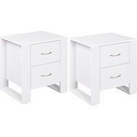 HOMCOM Bedside Duo: Sleek Nightstands with Dual Drawers, Metallic Handles & Raised Base, Bedroom Companion, Set of 2, White Aosom UK