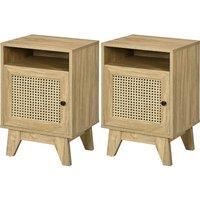 HOMCOM Bedside Cabinets: Rattan-Infused Duo with Shelving & Storage, Natural Charm Aosom UK