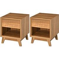 HOMCOM Nightstand Pair: Contemporary End Tables with Drawer & Shelf, Living Room Accent, Set of 2, Walnut Brown Aosom UK