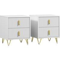 Set of 2 Elegant Chest of Two Drawers - White/Gold-Tone