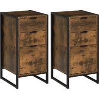 HOMCOM Bedroom Chest of Drawers Set of 2, Industrial 3-Drawer Dresser, Storage Drawers Unit with Metal Frame for Living Room, Rustic Brown