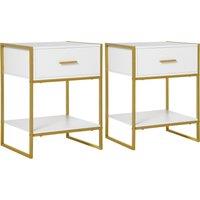 HOMCOM Bedside Table Set of 2, Modern Side Tables with Drawer and Shelf, Nightstands for Bedroom, White