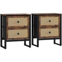 HOMCOM Industrial-Natural Bedside Table Set of 2 - Brown