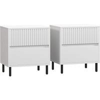 HOMCOM Simple Line Indented Two-Drawer Bedside Table Set of 2 - White