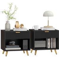 HOMCOM Elegant Bedside Table Set of 2, with Drawer and Shelf - Black/Gold Tone