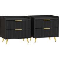 HOMCOM Elegant Two-Drawer Bedside Table Set of 2 - Black
