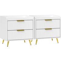 HOMCOM Elegant Two-Drawer Bedside Table Set of 2 - White