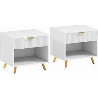 HOMCOM Bedside Tables Set of 2, Bedside Cabinets With Drawer and Open Compartment, Nightstands With Handle for Bedroom, Living Room, White