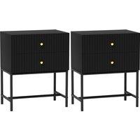HOMCOM Elegant Two-Drawer Bedside Table Set of 2 - Black