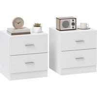 HOMCOM Set of 2 Modern Nightstands, Bedside Tables with 2 Storage Drawers, Accent End Table for Bedroom and Living Room, White