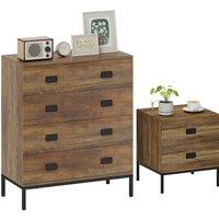 HOMCOM Chest of Drawers, Bedside Table Set with Drawers, Coffee