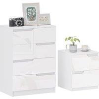 HOMCOM Chest of Drawers and Bedside Table, Modern, High Gloss