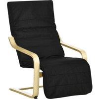 HOMCOM Wooden Lounging Chair Deck Relaxing Recliner Lounge Seat with Adjustable Footrest & Removable Cushion, Black