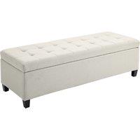 HOMCOM Linen Ottoman Storage Bench, Padded Footrest with Tufted Design, Hinged Lid, Wooden Frame, 125L x 49W x 41.5H cm, Beige Aosom UK
