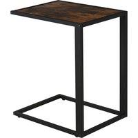HOMCOM C-Shaped Sofa End Table, Metal Frame Accent Couch Table for Living Room, Bedroom, Brown and Black Aosom UK