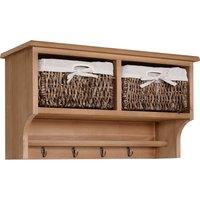 HOMCOM Entryway Coat Rack Wall Mounted Shelf w/ Wicker Basket and Hooks (2 Baskets, Brown)