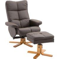 Faux Leather Swivel Recliner Chair with Footstool, HOMCOM Armchair with Wooden Base and Storage for Living Room, Brown Aosom UK