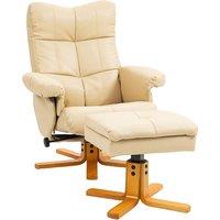 HOMCOM PU Leather Swivel Recliner Chair with Footstool, Wooden Base and Storage for Living Room, Beige