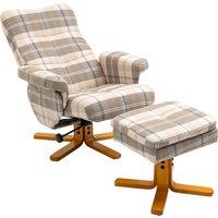 HOMCOM Linen Swivel Recliner Chair with Footstool, Wooden Base and Storage for Living Room, Multicolour