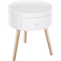 HOMCOM Modern Round Coffee Table, Wooden Side Table with Drawer, Wood Legs, Living Room Storage, White Aosom UK