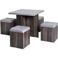 HOMCOM 5PC Dining Set Garden Patio Wooden Set 4 Storage Stools Footrest Ottoman with Cushions + 1 Table Space Saving Design Indoor Outdoor Aosom UK