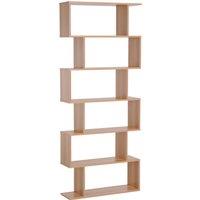 HOMCOM Wooden Wood S Shape Storage Display 6 Shelves Room Divider Unit Chest Bookshelf Bookcase Cupboard Cabinet Home Office Furniture (Maple)