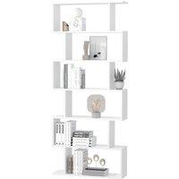 HOMCOM Wooden Wood S Shape Storage Display 6 Shelves Room Divider Unit Chest Bookshelf Bookcase Cupboard Cabinet Office Furniture, White Aosom UK