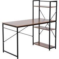 HOMCOM Workstation Desk with 4-Tier Bookshelf, Study PC Table, Home Office, Metal Frame, Wooden Top, Walnut & Black Aosom UK