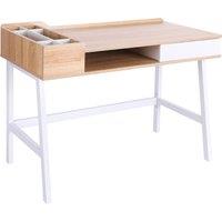 HOMCOM Writing Desk, Computer Table with Drawer, Storage Compartments, Cable Management, Metal Frame, Computer Workstation, Oak and White Aosom UK