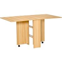 HOMCOM Folding Dining Table, Drop Leaf Table for Small Spaces, Foldable Rectangular Tabletop with Storage Shelves for Kitchen, Dining Room, Teak