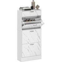 HOMCOM Marble Shoe Storage Cabinet with 3 Flip Drawers, Hallway Cabinet with Top Drawer and Adjustable Shelves, Shoe Cupboard for 18 Pairs, White
