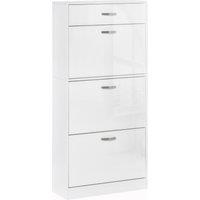 HOMCOM Shoe Cabinet with 4 Drawers Storage High Gloss Cupboard w/ Flip Doors Pull Down Furniture Unit w/ Adjustable Shelves for 18 Pairs Aosom UK