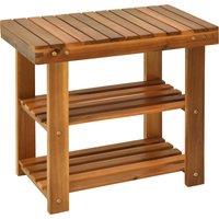 HOMCOM Acacia Wood Shoe Bench, 3-Tier Shoe Storage Rack, Hallway Organizer Shelf, for Entryway, Living Room, Bedroom, 50 x 28 x 45 cm, Teak