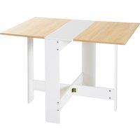 HOMCOM Particle Board Folding Wood Tables, Drop Leaf Dining Table for Space Saving, Writing Computer Desk, Home Office, Oak & White Aosom UK