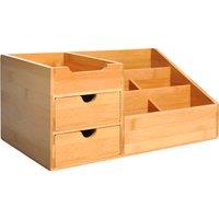 HOMCOM Organiser Holder Multi-Function Storage Caddy Drawers Home Office Stationary Supplies 7 Storage Compartments & 2 Drawers Natural Aosom UK