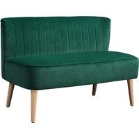 HOMCOM 46" Loveseat Sofa Upholstered Small 2 Seater Sofa with Thick Padded Seat and Rubber Wood Legs, Dark Green