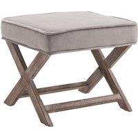 HOMCOM Padded Footstool with Velvet Cover and X Leg Chair, Shabby Chic Footrest, Solid Rubber Wood, 49.5 x 45 x 41 cm, Grey