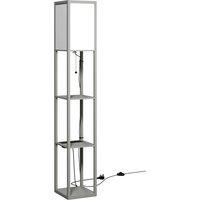 HOMCOM Floor Lamp with Shelves, 3 Layer Column Modern Standing Lamp for Living Room, Bedroom, Office, Grey