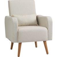 Accent Chair, Linen-Touch Armchair, HOMCOM Upholstered Leisure Lounge Sofa, Club Chair with Wooden Frame, Cream Aosom UK