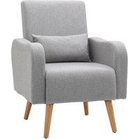 HOMCOM Accent Chair, Linen-Touch Armchair, Upholstered Leisure Lounge Sofa, Club Chair with Wooden Frame, Grey Aosom UK