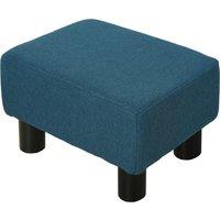 HOMCOM Linen Fabric Ottoman Footstool, Cube Design with 4 Plastic Legs, Comfortable Seating, Blue Aosom UK
