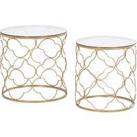 HOMCOM Nesting Tables Set of 2, Modern Stacking Side End Table with Tempered Glass Top, Metal Frame for Living Room Bedroom Office, Gold Tone