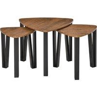 HOMCOM Nesting Coffee Tables Set of 3, MDF Steel, Versatile End Side Tables, Walnut Wood Effect Aosom UK