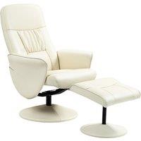 Swivel Recliner Chair with Footstool, HOMCOM PU Leather Armchair and Ottoman with High Back and Round Base for Living Room, Cream White Aosom UK