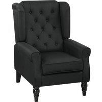 HOMCOM Retro Accent Chair, Linen Wingback Armchair with Wood Frame Button Tufted Design for Living Room Bedroom, Black