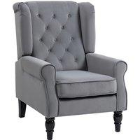HOMCOM Wingback Accent Chair, Retro Upholstered Button Tufted Occasional Chair for Living Room and Bedroom, Light Grey